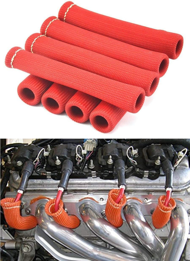 Spark Plug Protect Boot 1800 Degree Heat Shield Thermal Protection Insulator Sleeve Spark Plug Wire Boots 6 inch for Car Truck (Pack of 8) (Red) Red