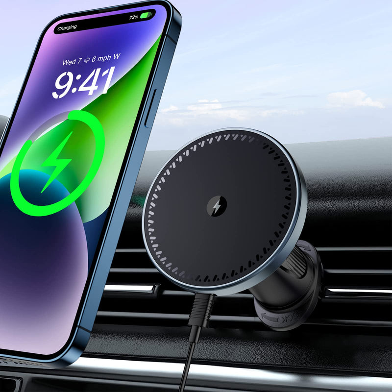 Beeasy for MagSafe Car Mount Charger, 15W Fast Charging Magnetic Wireless Car Charger, Car Phone Holder Mount for Vent ONLY Fit iPhone 12-17 Series and Magnetic Case
