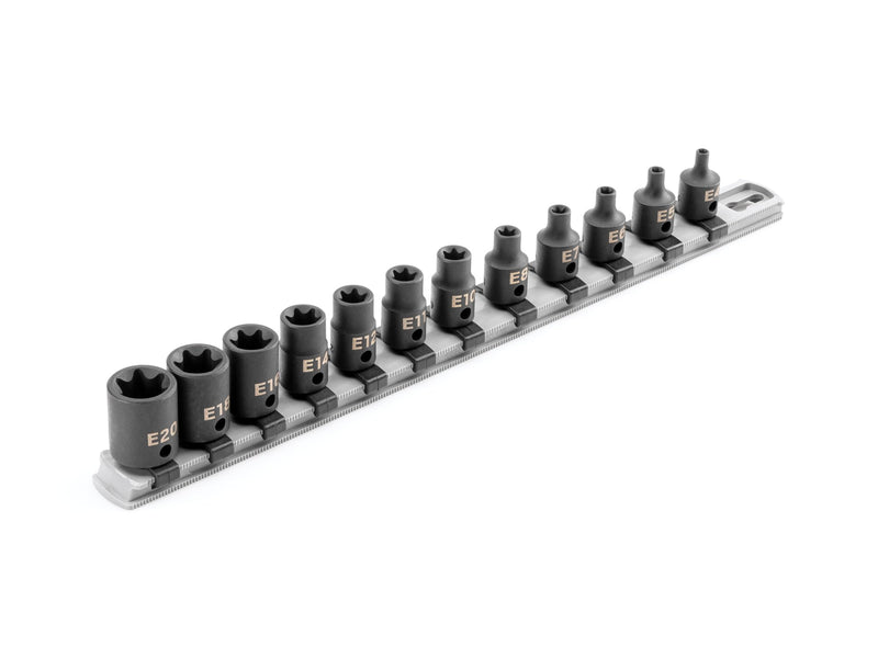 TEKTON 3/8 Inch Drive External Star Impact Socket Set with Rail, 12-Piece (E4-E20) | SID91116 12-Piece Set (E4 - E20)