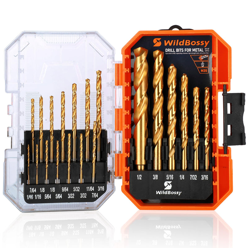 M35 Cobalt Drill Bit Set 20PCS(1/16"-1/2") High Speed Steel Jobber Length Drill Bit Kit for Hardened Metal with Index Storage Case 1/16-1/2 inch - 20 PCS - Right Hand