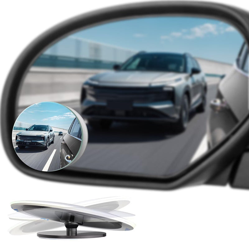 Blind Spot Mirrors 2 Pack, Frameless Side Mirror Blindspot Convex HD Glass Car Accessories, Side View Mirror Blindspot with Wide Angle Adjustable Stick for Car SUV and Trucks Round-2pcs
