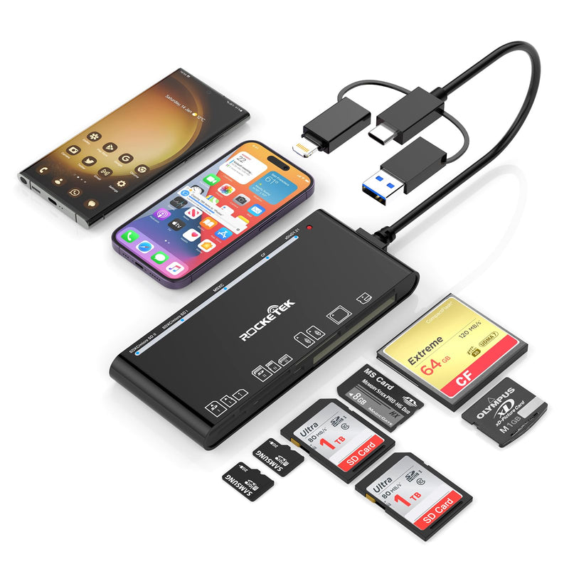  [AUSTRALIA] - Multi Card Reader with USB C Lightning USB A Connector for SD CF XD MS Micro SD TF, 7 in 3 Memory Card Reader Adapter Hub for iPhone/iPad/MacBook/Samsung, for Windows, Mac OS, iOS, Linux, Android UAB A+C+Lightning