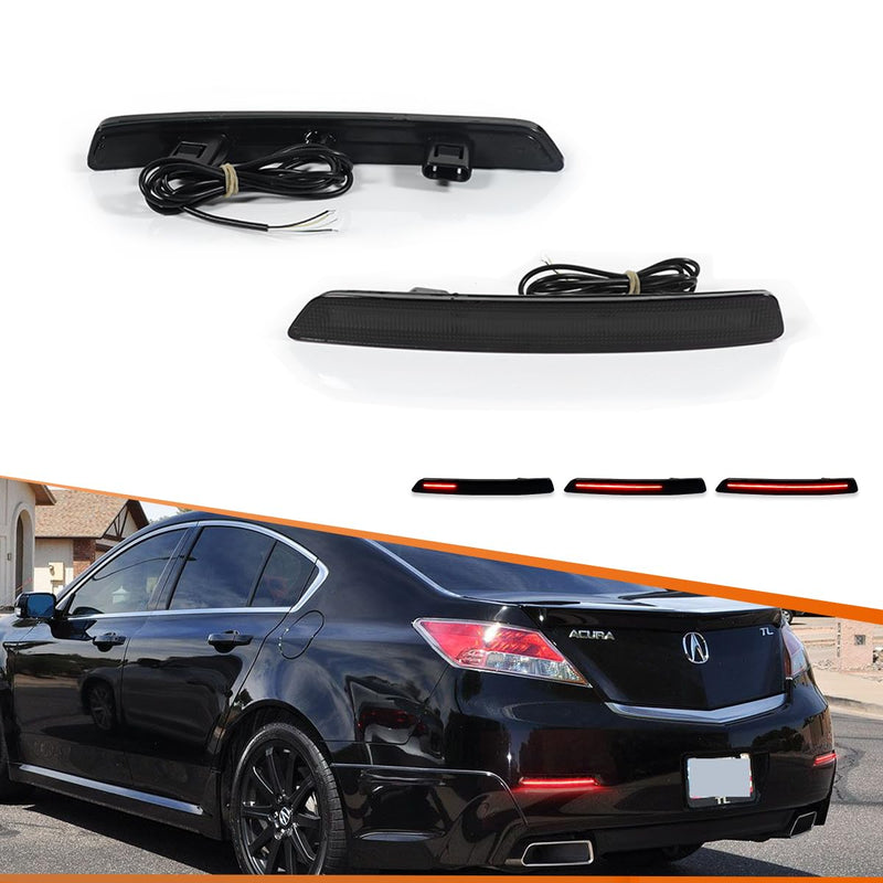 ADIIL 2PCS Smoked Lens Red LED Rear Bumper Bar Reflector Lights For 2012 2013 2014 Acura TL Smoked Lens Red Light