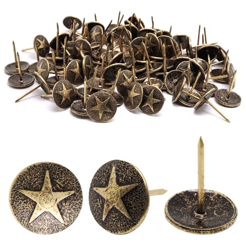 100pcs Upholstery Tacks, Decorative Nails Thumb Tacks Round Metal Upholstery Nails for Wood Upholstery Pins Retro Furniture Tacks (16x20mm, Star Bronze) Φ16x20mm