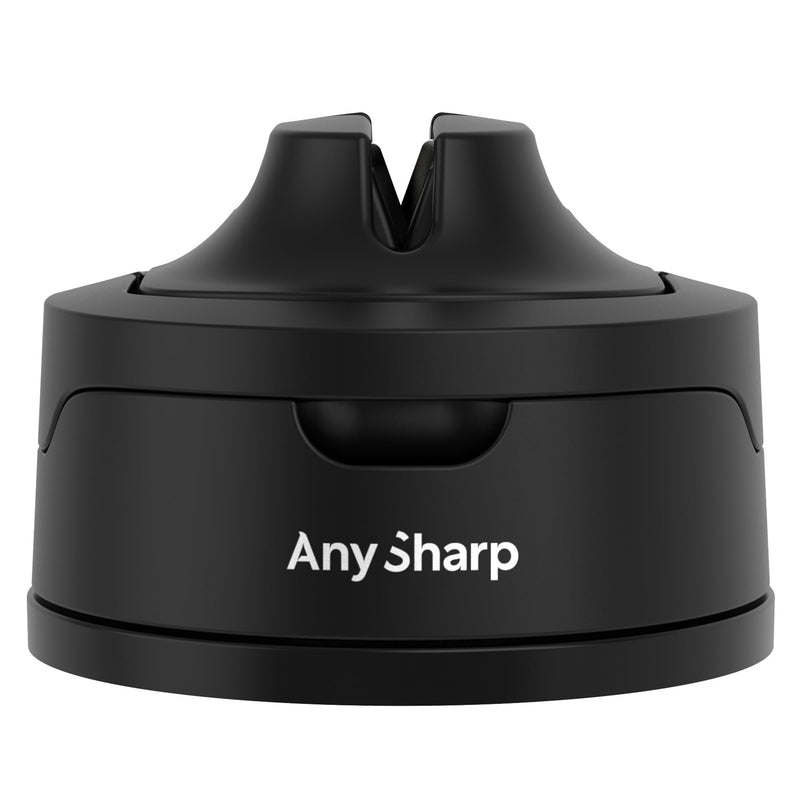 AnySharp – EVO – Hands Free Knife Sharpener - Easy to Use Sharpening Tool with Improved PowerGrip Suction Base and 20-Deg Pre-set Angle - For All Knives: Chef’s, Serrated, and Hardened Steel - Black One Size