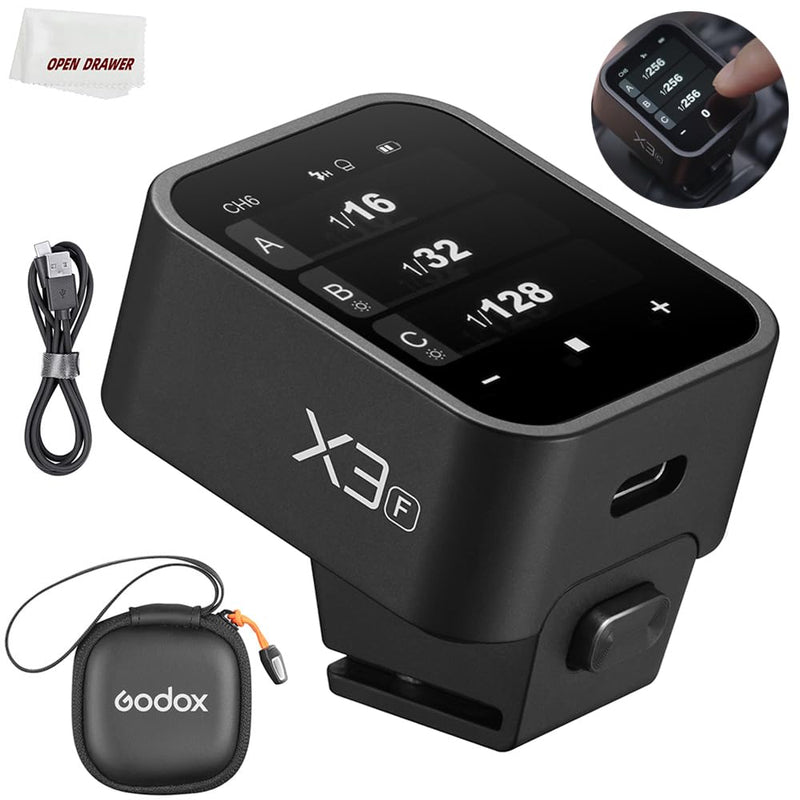 Godox X3F X3 F X3-F Trigger, Godox Flash Trigger, Touch Screen TTL Wireless Flash Trigger, with TCM Conversion, Built-in 3.7V 850mAh Li-Ion Battery, Approx 7 Days Standby for Fuji Cameras