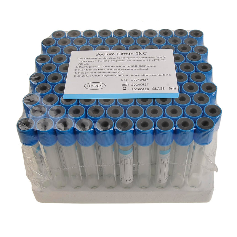 Pet Animals Lab Vacuum Blood Collection Tubes Buffered Sodium Coagulation Blood Collecting Tube Veterinary Supplies, 100pcs 5ml Light Blue 5 ML 100