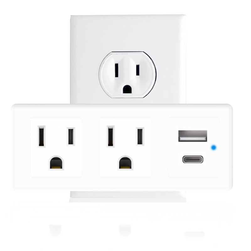 Multi Plug Wall Outlet Surge Protector with USB Ports - 2 Outlet Extender with 2 USB Ports (1 USB-C) - 300J Power Strip with Adapter Spaced Outlets for Home, Travel, Office (White) 1 Pack 2 Outlet Extender with 2 USB Ports (1 USB-C)