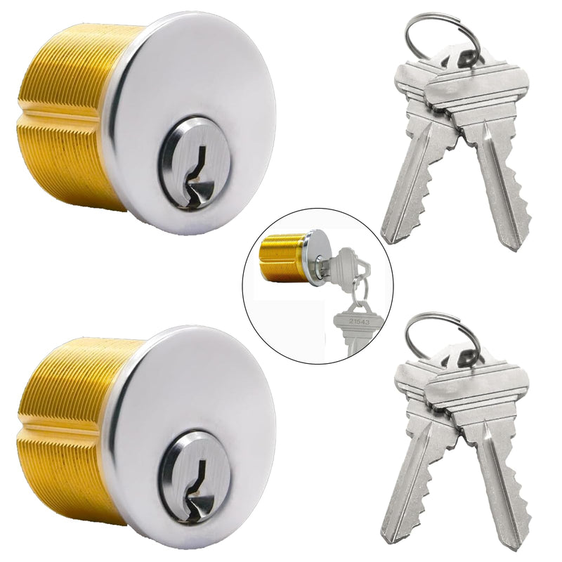 2Pcs Brass Mortise Cylinder Locks with 2 SC1 Keyway Keys | Fit Standard Commercial Door Replacement Lock Mortise Cylinder for Home Aluminum Door( 1 1/8" Inch - Different SC1 Keys) 1-1/8 inch Door Cylinder Locks