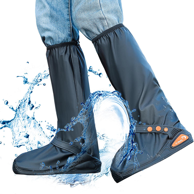 Shoe Covers Waterproof - with Zipper Hard Sole, Reusable Rain Boot Shoe Cover, Non-Slip with Reflector Foldable (BLACK, X-Large) Black