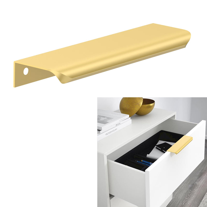 FILTA 10 Pack Gold 5 Inch(128mm) Hole Center Kitchen Cabinet Handles,5.9 Inch(150mm) Overall Length Edge Finger Tab Pull for cabinets Kitchen Concealed Drawer pulls 5"(128mm) Hole Center