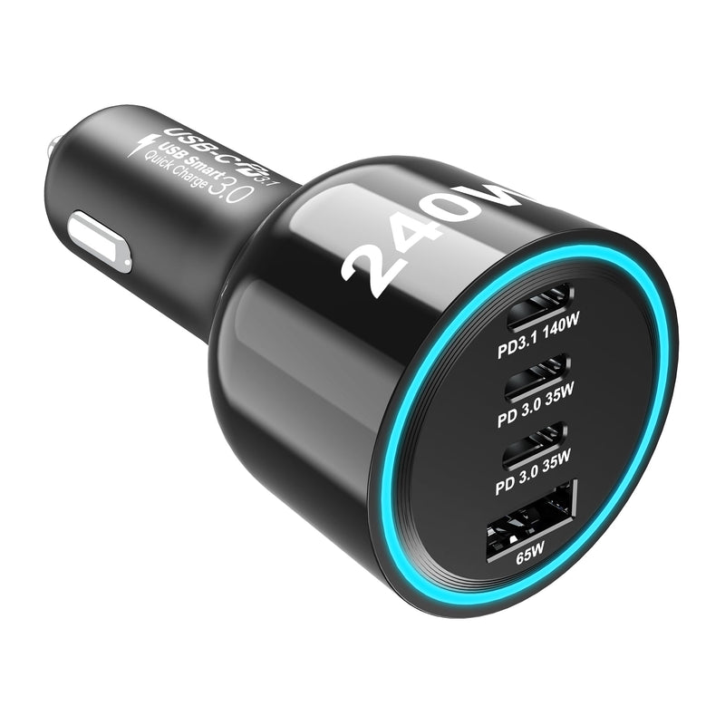 240W USB C Car Charger, Super Fast Charging 4-Ports PD3.1 140W/PD3.0 100W PPS 45W QC65W Type-C Car Adapter for MacBook Pro Laptop iPhone 16 15 Max iPad Samsung Galaxy S24/23 Pixel etc