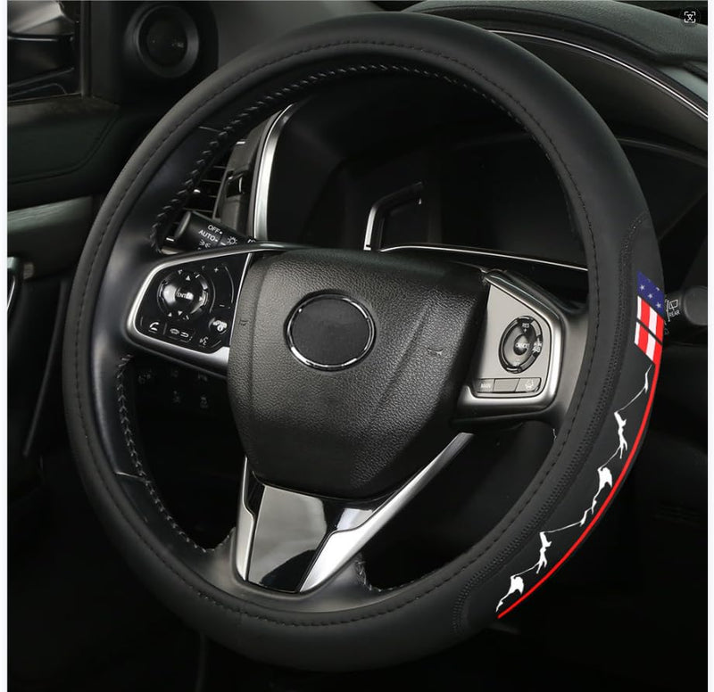 Premium Leather American Flag USA Steering Wheel Cover Universal 14.5-15inch Compatible with Car Truck SUV Cover-01