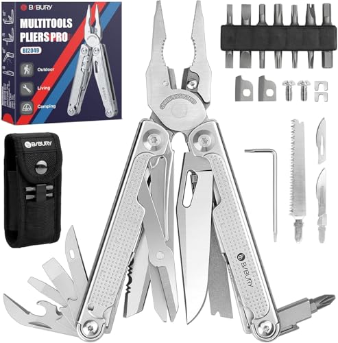 BIBURY Multitool Pliers Pro with 440A Knife & Full Size Scissors, BI2049 Silvery