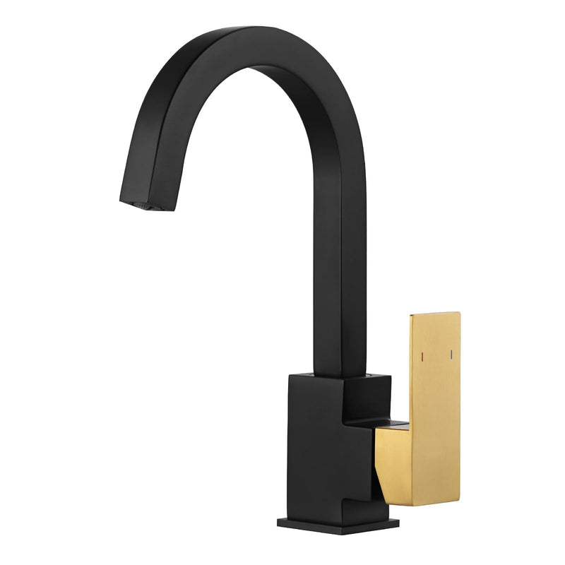 ALEASHA Bar Sink Faucet Black Gold, Bar Sink Faucet Single Hole, Stainless Steel Wet Bar Faucet with Single Handle for Kitchen Bathroom RV Restroom Sink, Durability Rust Square-Structured Faucet Black&Gold