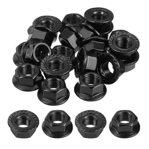 uxcell M12x1.5mm Serrated Flange Hex Lock Nuts, 20Pcs 304 Stainless Steel Non-Slip Metric Hexagon Flange Nut, Full Thread, Bright Finish, Black 20