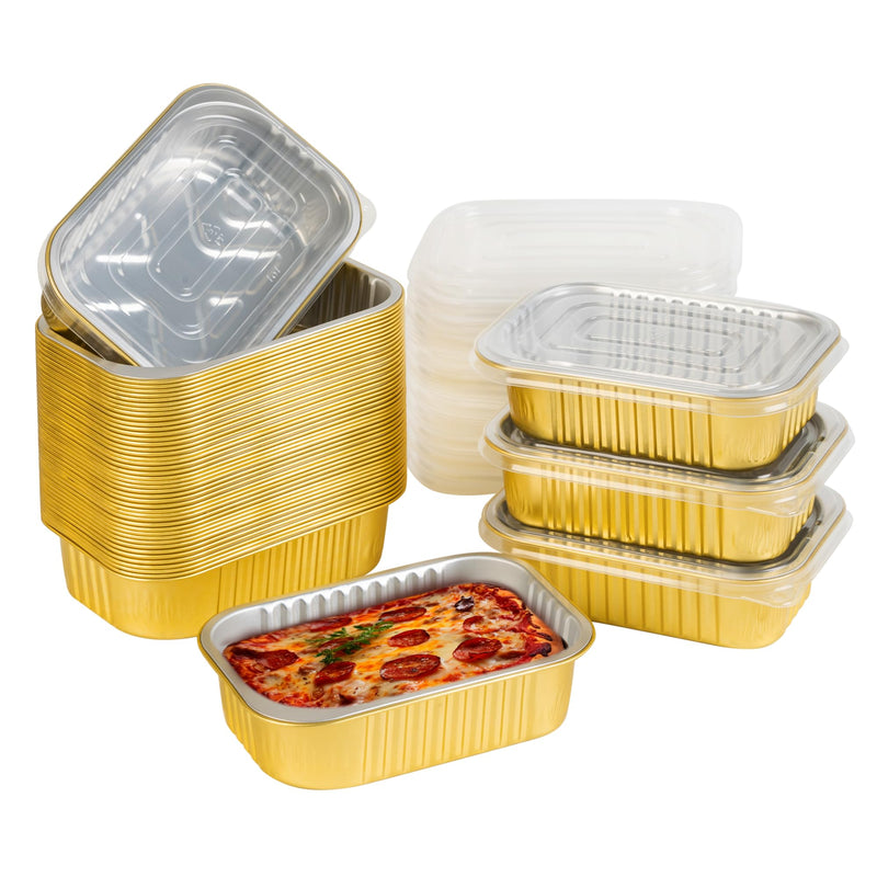 JARDLITE 40 Pack 1.5 LB 7.2"×5"×1.8" Small Aluminum Pans with Lids Heavy Duty - 24oz Tin Foil Food Containers with Lids, Disposable Tin Foil Pans with Lids for Baking, Meal Prep, Freezer and Takeout 7.2"×5"×1.8" (1.5 LB, 40 Pack + 40 Lids)
