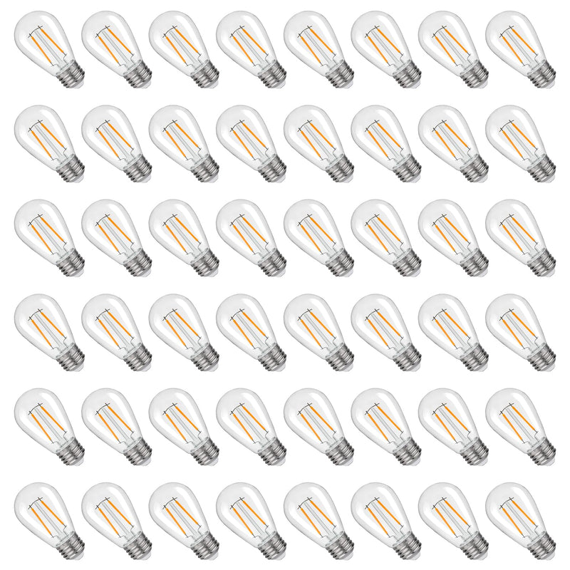 S14 Replacement LED Light Bulbs, Shatterproof & Waterproof 2W S14 LED Bulbs, Outdoor String Lights , E26 Base Patio Edison LED Light Bulbs, Warm White 2200K Plastic 150LM Non-Dimmable 48 Pack 2w 48pack