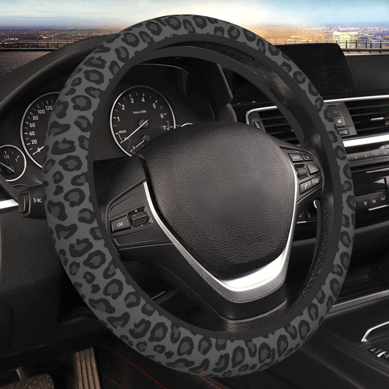 Black Leopard Cheetah Steering Wheel Cover for Women Girls, Anti-Slip High Elastic Breathable Soft Rubber Car Steering Wheel Cover, Universal 15 Inch Fit for Cars, Auto, SUVs Black leopard cheetah print