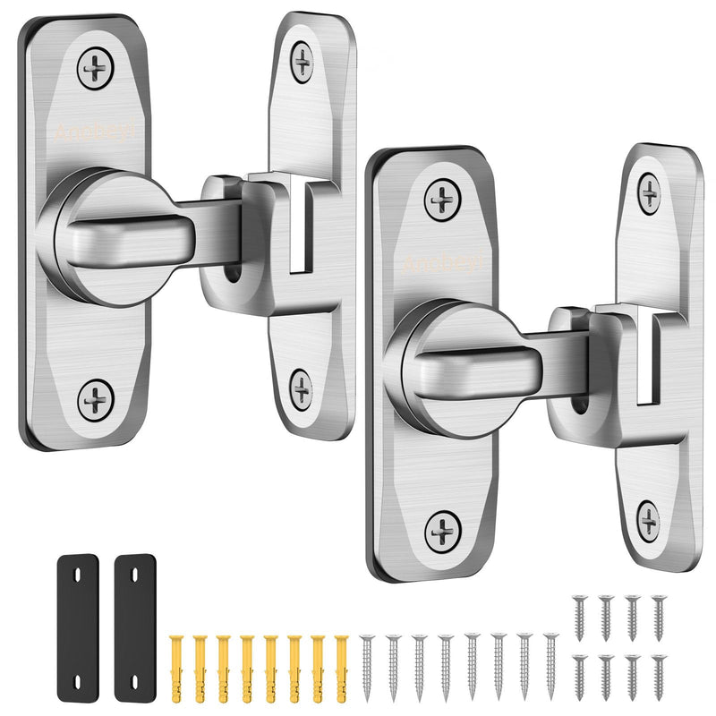 Sliding Barn Door Lock & 90/180 Degree Latch Hardware, Zinc Alloy Small Flip Door Lock for Closet, Bathroom, Cabinet, Garden, Shed (Silver-2 Pack) Silver-2 Pack