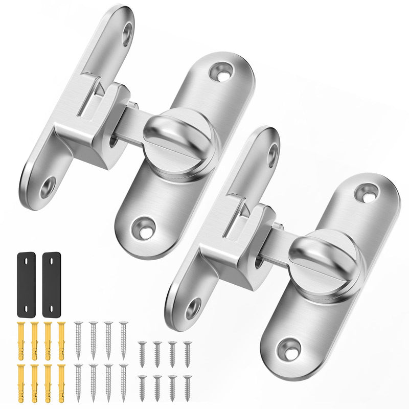 90/180 Degree Barn Door Lock & Latch, Zinc Alloy Sliding Flip Lock Hardware for Cabinet, Bathroom, Garage, Wooden Fence, Pet Gate, Shed (Silver - 2Pack) Silver - 2Pack
