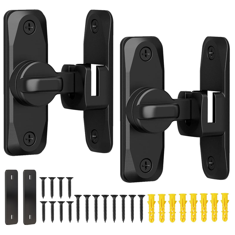 Sliding Barn Door Lock & 90/180 Degree Latch Hardware, Zinc Alloy Small Flip Door Lock for Closet, Bathroom, Cabinet, Garden, Shed (Black-2 Pack) Black-2 Pack