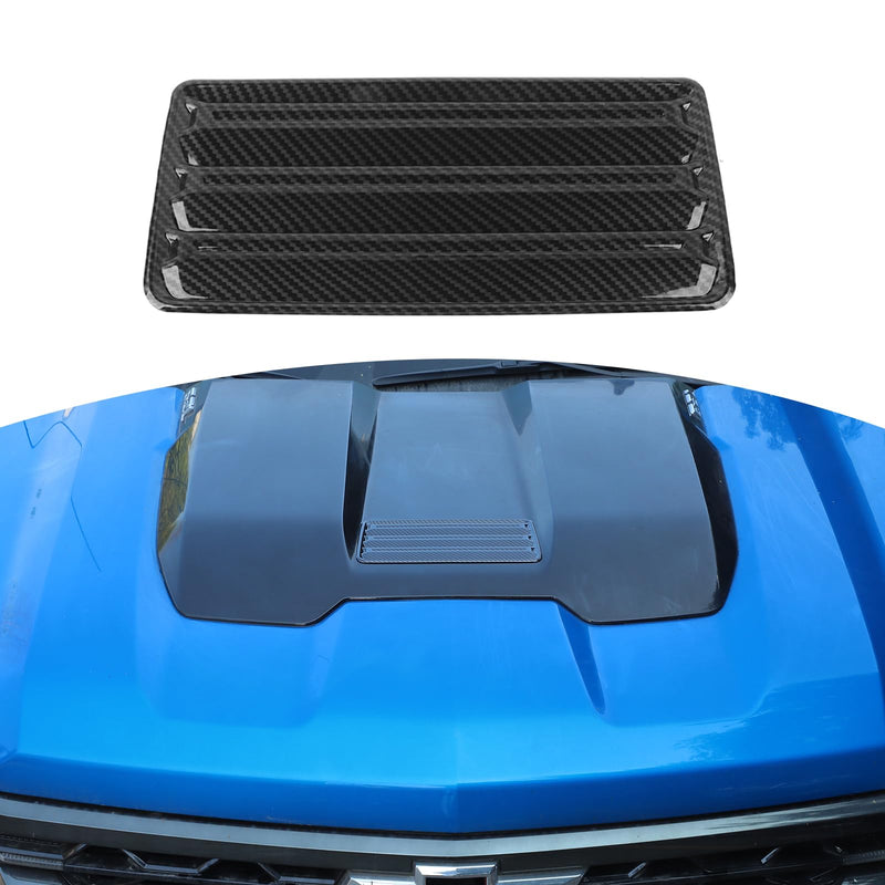 for Silverado Hood Scoops Trim Cover Decal Carbon Fiber for Chevrolet Silverado 2022 Up Black ABS Carbon Fiber Exterior Accessories