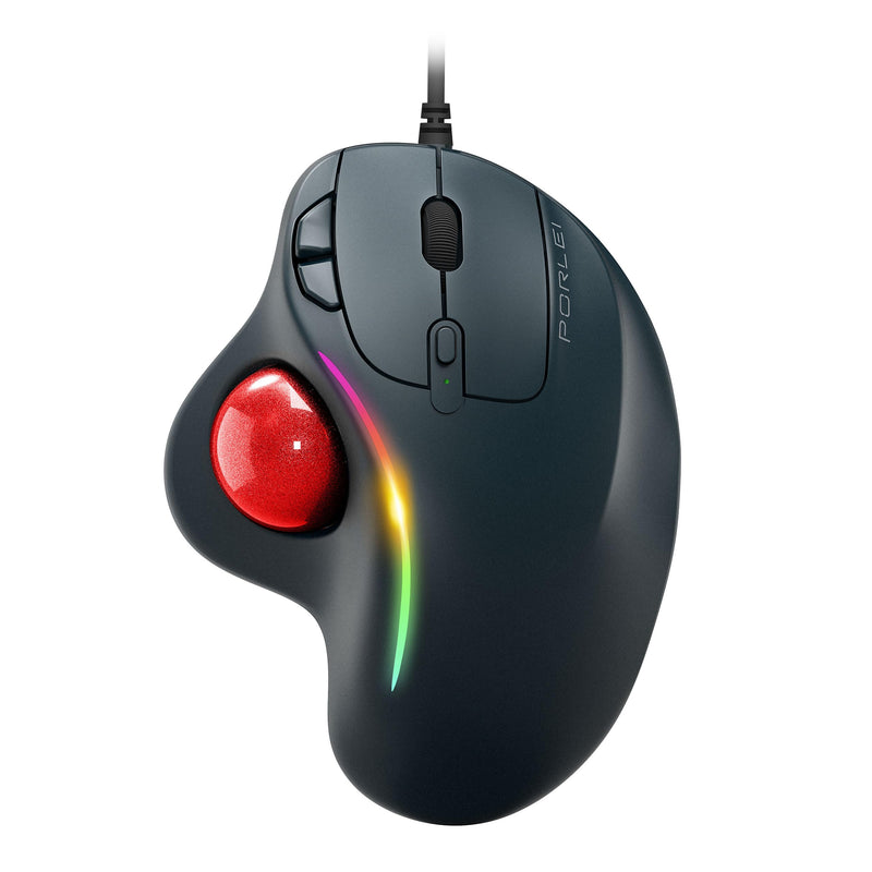 Trackball Mouse Wired, Ergonomic Comfort Design Reduces Muscle Strain, USB Plug&Play, Easy Thumb Control, Precision Tracking with 5 Adjustable DPI, RGB Rollerball Mouse Compatible for PC, Mac, Windows C-Red