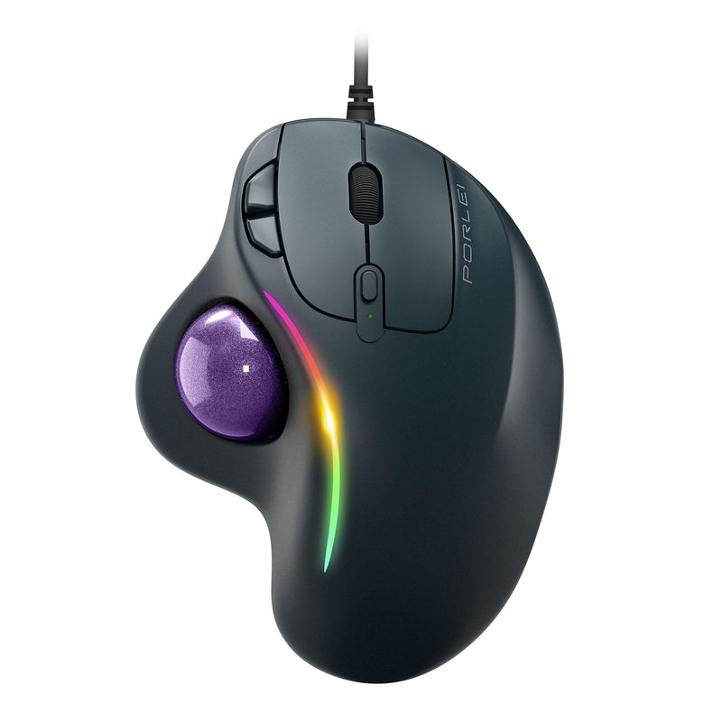 Trackball Mouse Wired, Ergonomic Comfort Design Reduces Muscle Strain, USB Plug&Play, Easy Thumb Control, Precision Tracking with 5 Adjustable DPI, RGB Rollerball Mouse Compatible for PC, Mac, Windows B-Purple