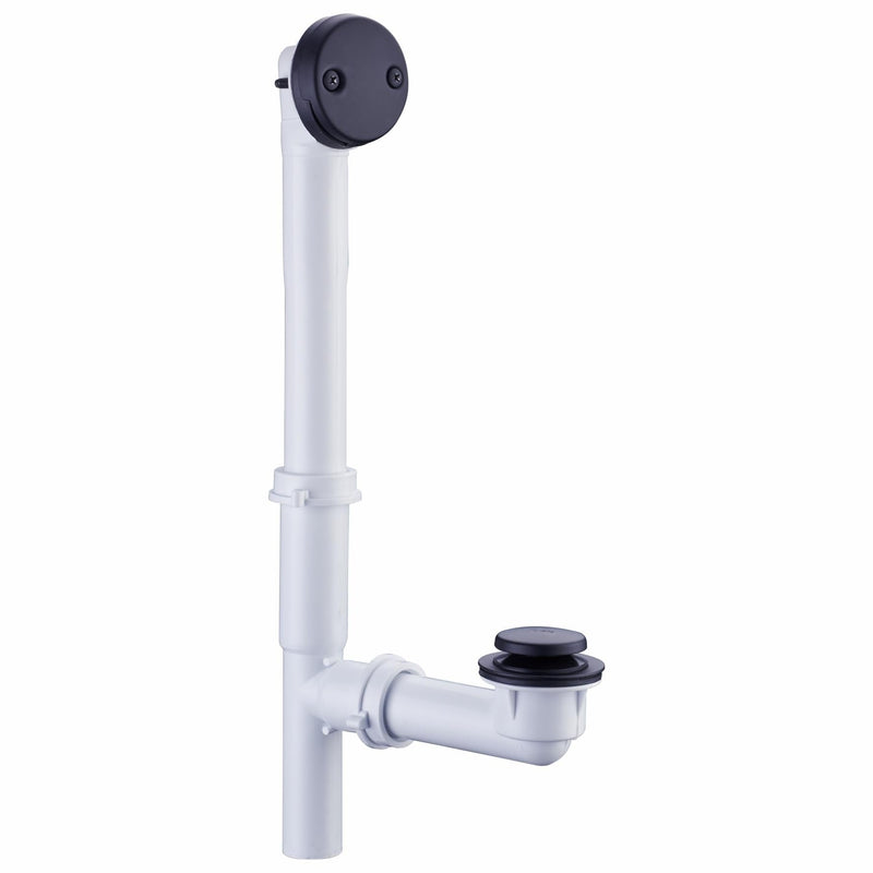 Black Tubular Tub Drain Kit with Welsan Tip-Toe Bathtub Drain Stopper, Touch-Toe Bath Plug Waste and Overflow Face Plate, 1-1/2" PVC Plastic Pipe (Matte Black)