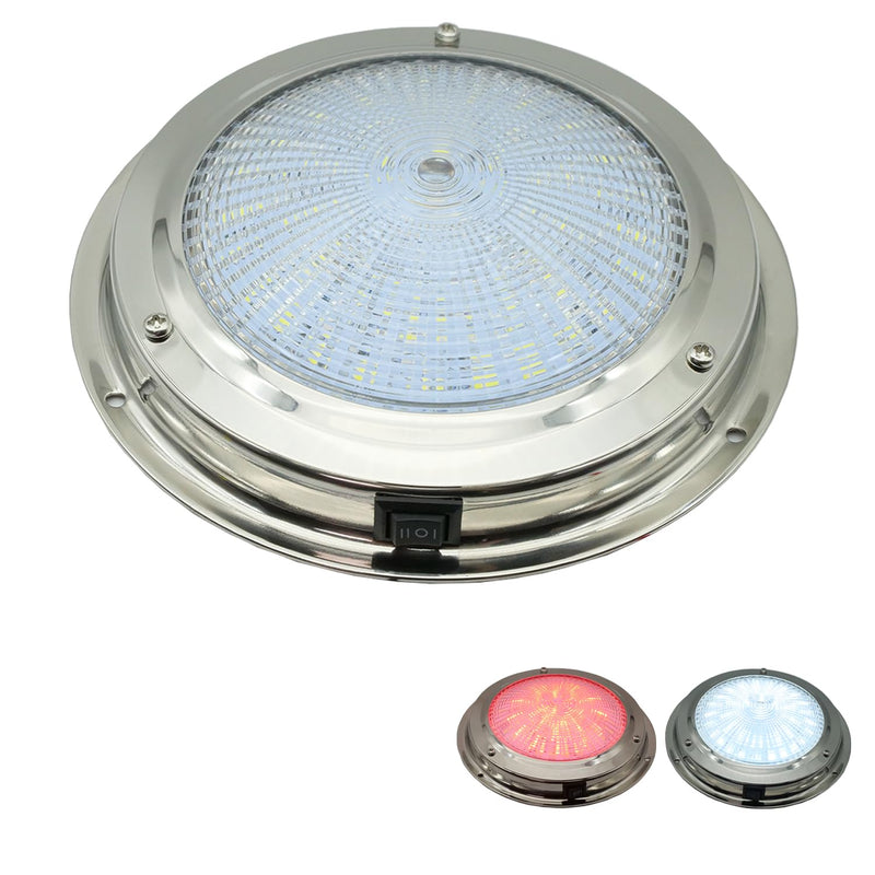Marine Boat Dome Light, Dual Color 5.5" 12V LED Interior Cabin Lights with Toggle Switch, Stainless Steel Surface Mount (White|Red) White | Red