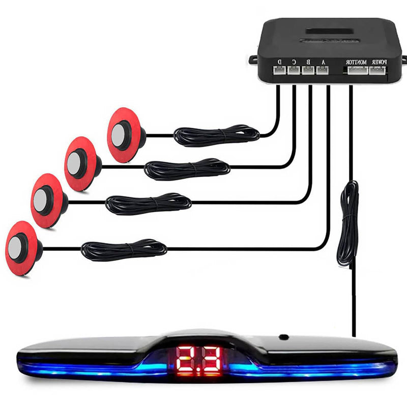 Car Parktronic Parking Built-in Plane Sensors Rear Reversing Backup System with 4 Sensors LED Light Distance Display Warning Buzzer Distance Detection… Silvery