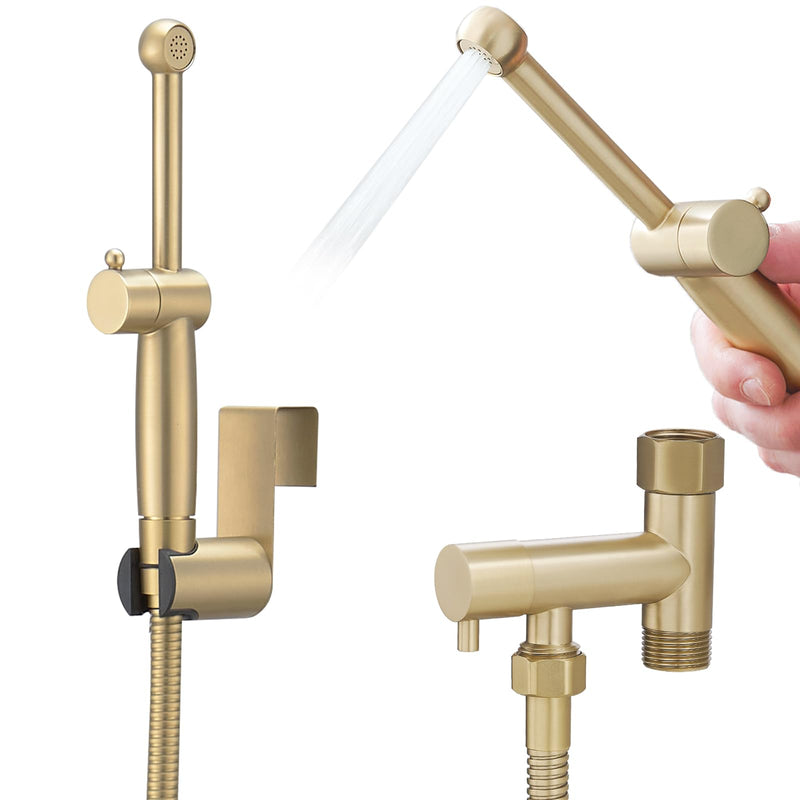 Handheld Bidet Sprayer for Toilet, All Brass Bathroom Toilet Sprayer Bidet Attachment Set, Baby Cloth Diaper Spraying Kit for Pet Bathing and Feminine Care, Brushed Gold Brushed Nickel