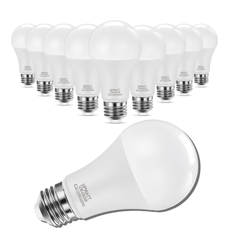 LED Light Bulbs A19 Daylight 6500K 12W (100 Watt Equivalent) 10 Packs | 1200 Lumens, Non-Dimmable, E26 Standard Medium Base, Super Bright 12W 6500K Daylight-10P