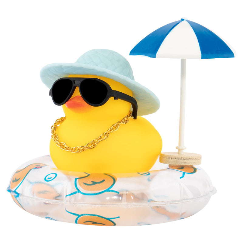 Wonuu Rubber Duck Car Ornaments Duck Car Dashboard Decorations with Straw Hat, Sun Umbrella, Sunglasses, Blue