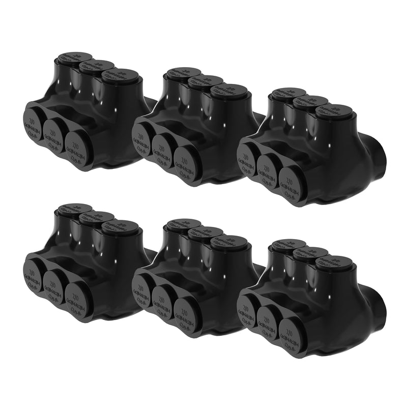RVBOATPAT 6PCS Dual Entry Aluminum Wire Connector 3 Port Insulated Multi Tap Connector 2/0-6 AWG Splice Electrical Power Connector 3/16" Allen Hex Dual Entry 3 Port 2/0-6 AWG