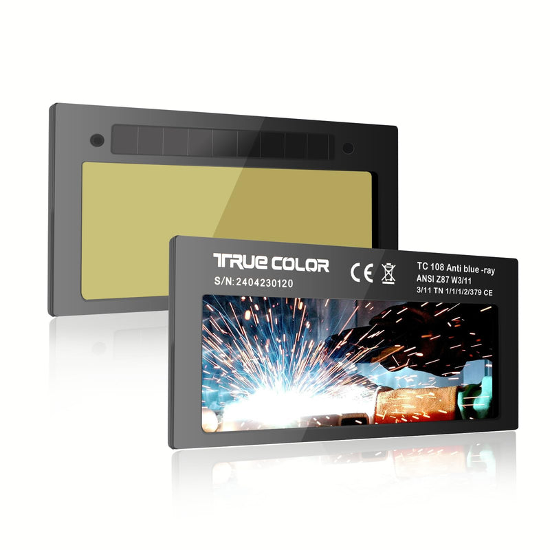 Gold Shade 11 Auto Darkening Welding Lens 2x4 1/4,True Color Blue Welding Lens,True Color Technology,Solar Charging,Fit Most Pancake and Pipeliner Welding Hoods,Auto Darkening Welding Lens 2x4.25 Gold Shade 11