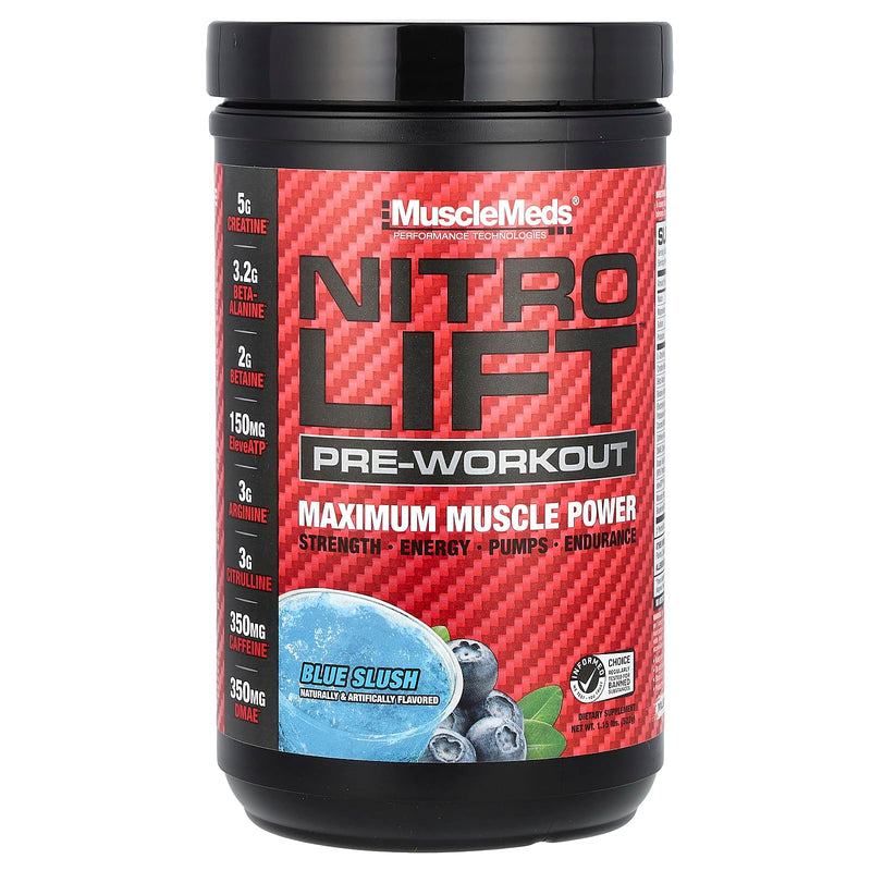 MuscleMeds Nitro Lift Pre Workout Enhance Endurance and Muscle Performance, Blue Slush, 40 Servings 1.04 Pound (Pack of 1)