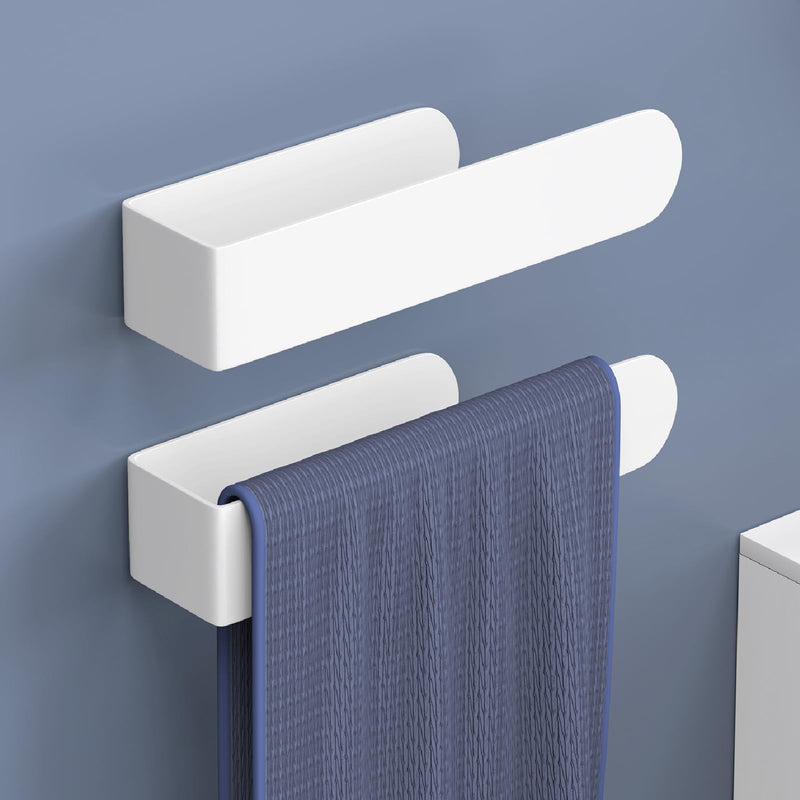 HUFEEOH 2 Pack Adhesive Hand Towel Holder, Kitchen Towel Rack Towel Bars Wall Mounted, Stainless Steel Bath Towel Hanger for Bathroom Hotel Kitchen (White, 8 Inch(2PC)) White 8 Inch (2PC)