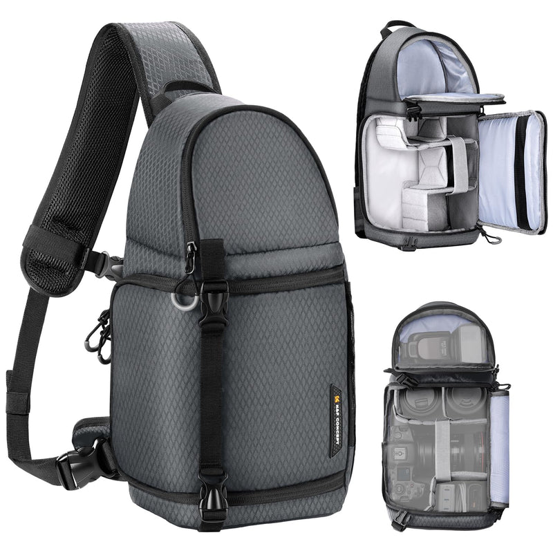 K&F Concept Camera Sling Bag Crossbody Bag Camera Shoulder Backpack DSLR/SLR/Mirrorless Photography Bags Compatible with Canon/Nikon/Sony/Fuji/Gopro/DJI Grey