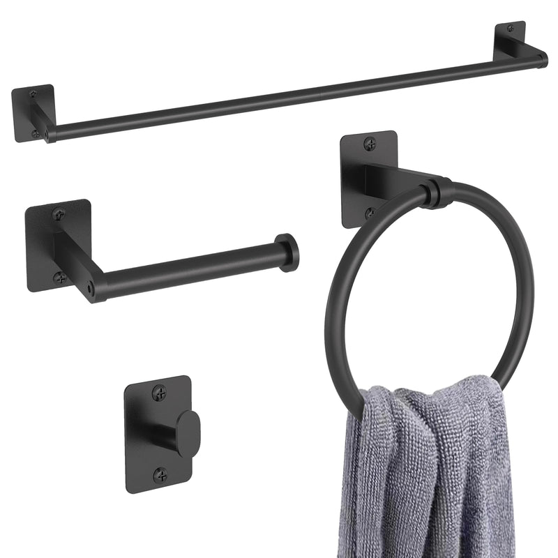 Matte Black Bathroom Accessories Set, KLJKPA 4 Pieces Bathroom Hardware Set, 24 inch Towel Bar, Towel Racks for Bathroom, Robe Towel Hooks, Toilet Paper Holder Wall Mounted Black (4 Piece)