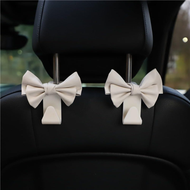 2 Pack Car Purse Hooks, Cute Bow Car Seat Headrest Hook Hanger for Purses and Bags.(white) white