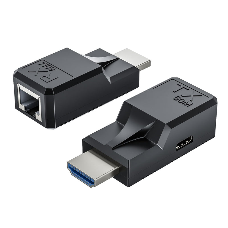 196FT HDMI Extender Over Single Ethernet Cat5e/6 Cable, Support Audio Video UHD 1080P@60Hz, HDMI Male to Male RJ45 Network LAN Extender 60M Converter Repeater, for HDTV, PC, PS3/4, Projector, Monitor 60M Extender Adapter