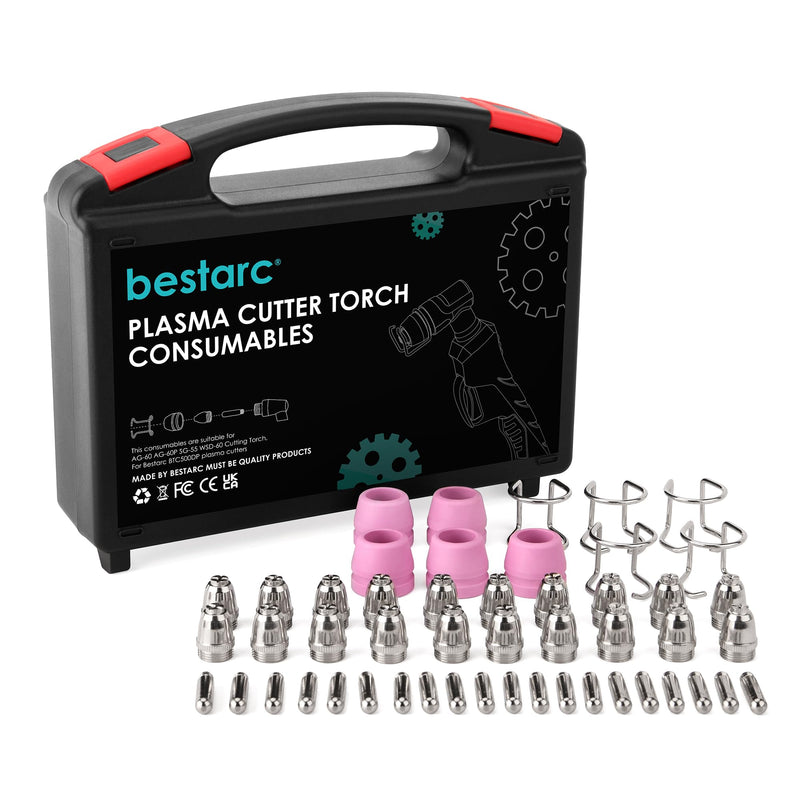 Bestarc AG60P Plasma Cutter Torch Consumables, 50Pcs Cutting Torch Tip Nozzles Kit with Suitcase, For AG60 WSD60 AG60P and BTC500DP 50PCS-AG60P Suitcase