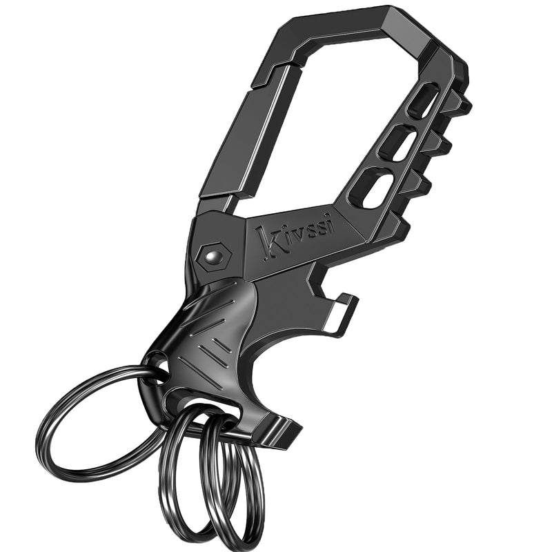 Heavy duty metal keychains, Carabiner clip Car key chains,Fashion family keychain bottle opener and 3 Key Rings suitable for men and women.（Black-1pcs） Black
