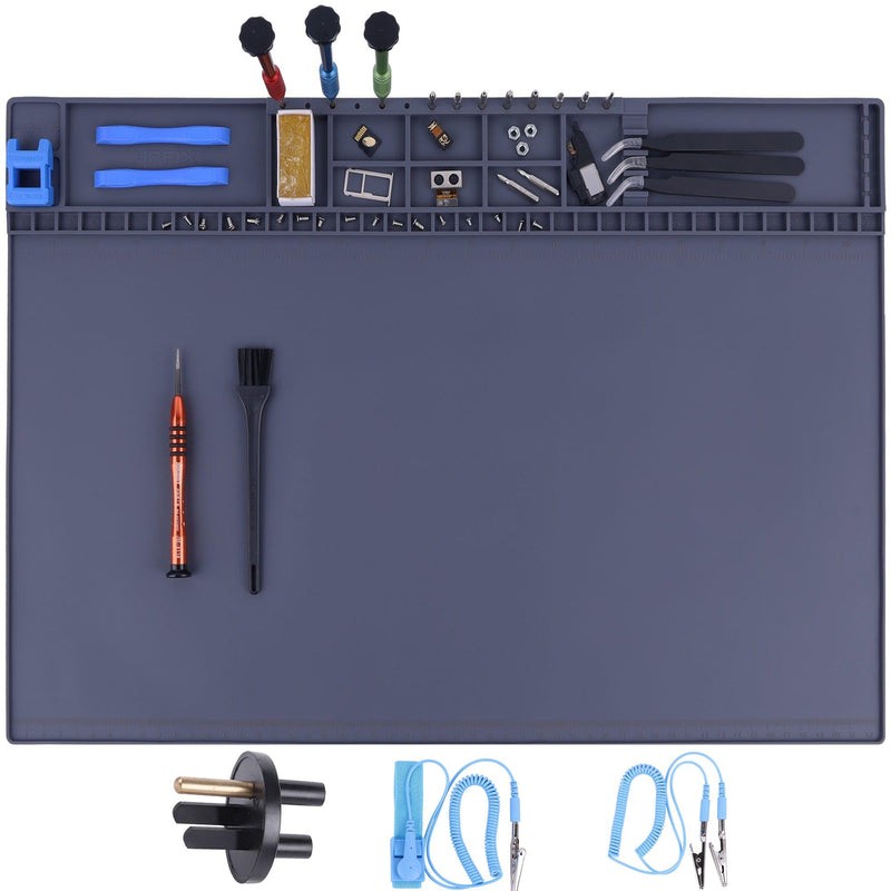 Premium Heat Resistant 932°F 20.9" x 13.5" Magnetic Anti-Static Mat with Grounding Accessories, HPFIX ESD Safe Electronics Work Mat for Computer Cell Phone Laptop Repair HPESD15