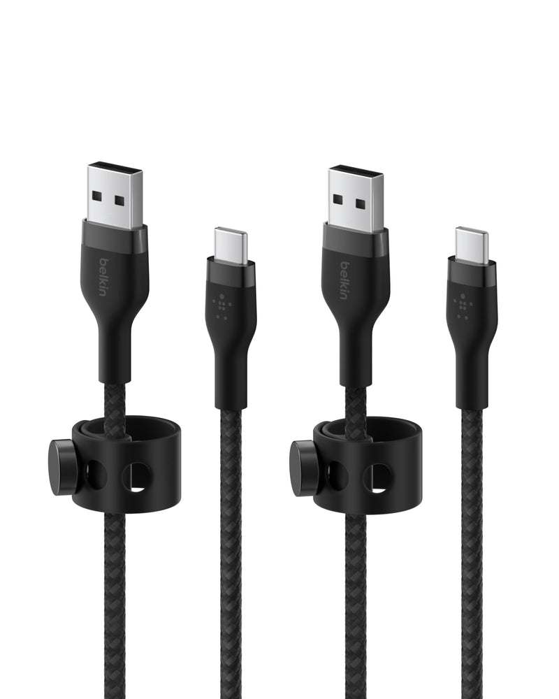 Belkin BoostCharge Pro Flex Braided USB-C to USB-A Cable (6.6ft/2M), USB-C USB-IF Certified Fast Charging Cable for iPhone 17, iPad Pro, Galaxy S25, Pixel, Nintendo Switch 2 & More - Black (2-Pack) Braided 6.6 ft - 2 pack 78.12 inches