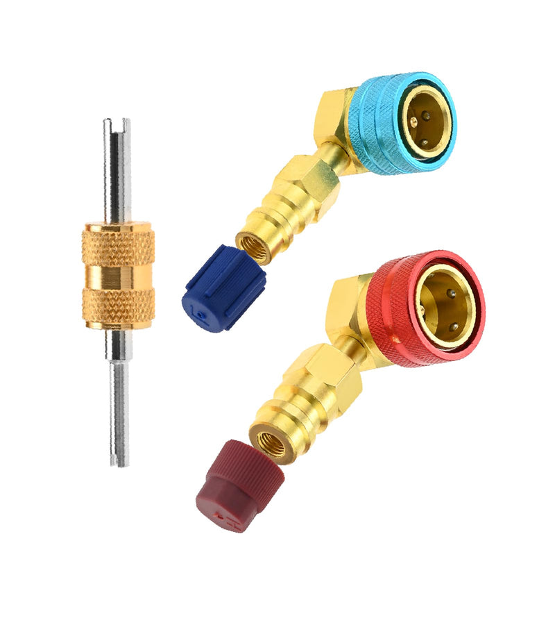 Mtsooning R1234yf 90° High/Low Side Quick Couplers Kit, R1234YF to R134A Quick Coupler Adapter, R1234YF Hose Adapter Fitting Connector with R134A Retrofit Valve for Car Conditioner AC Charging