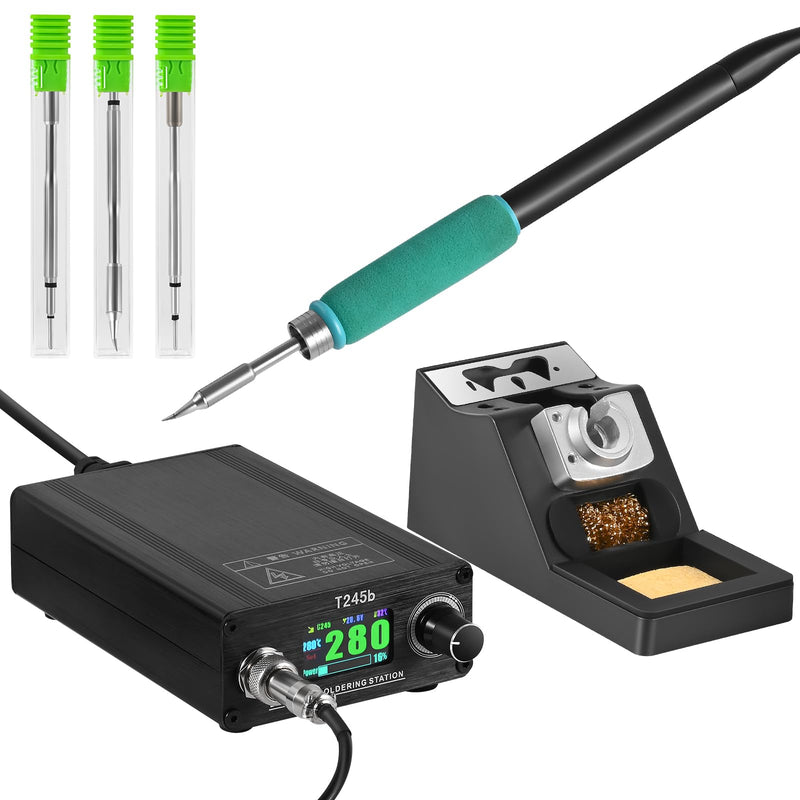 T245b Soldering Station DIY Electronic Welding Iron Tips Handle Aluminum Alloy Case & Handle Bracket 100-240V 180W US Plug C245 Iron Tips I K IS T245b
