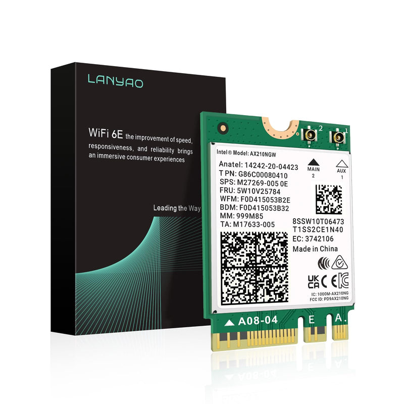 WiFi 6E AX210 NGW Wireless Card M.2 2230/NGFF WiFi 6E Laptop Module with Bluetooth 5.3, 5400Mbps Tri-Band AX210 WiFi Chip Adapter, Ultra-Low Latency, Supports Windows 11/10 (64bit only)